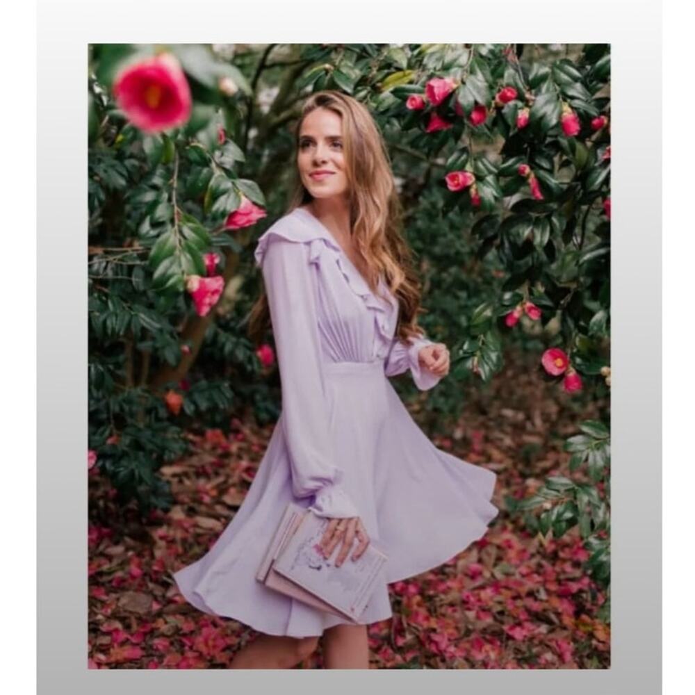 Gal Meets Glam Haley Lavender Ruffled Long Sleeve Dress Size 18